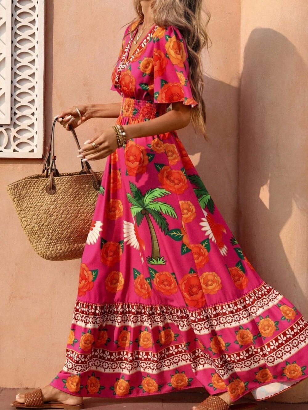 Hot Pink Boho Women's Romantic Luxury Maxi Dress